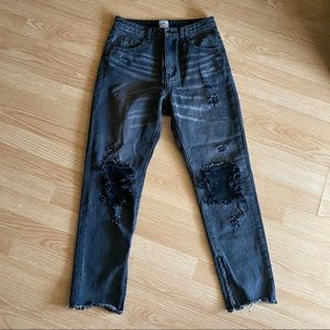 Princess Polly Charcoal Distressed High Rise Jeans